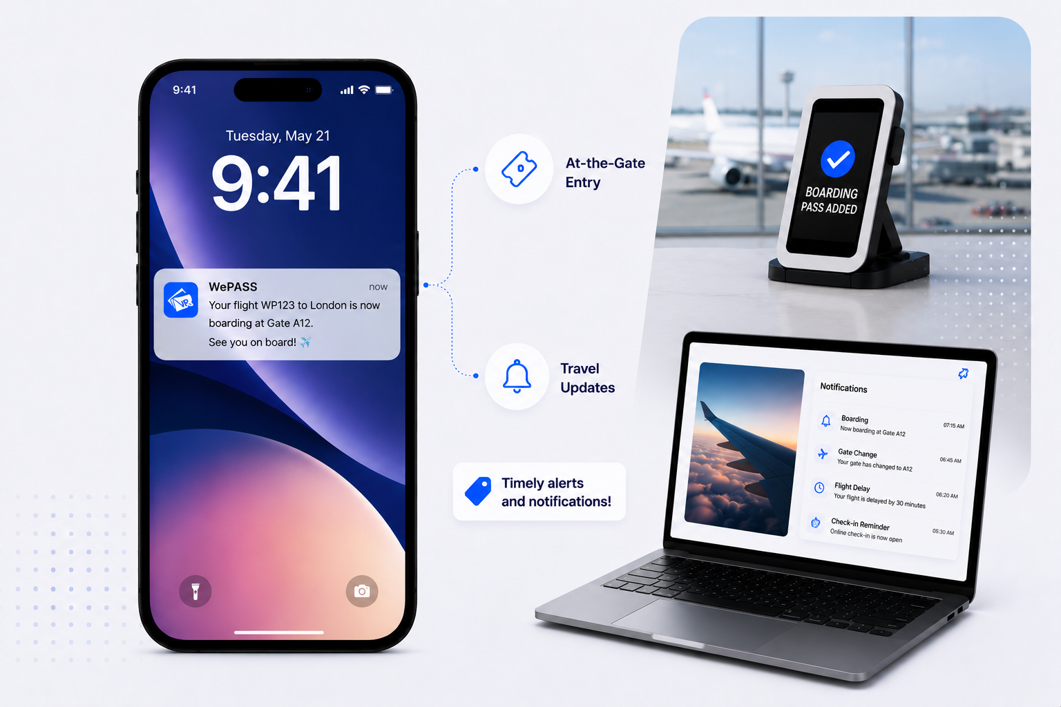 WePass digital boarding passes and travel updates for airlines and transport